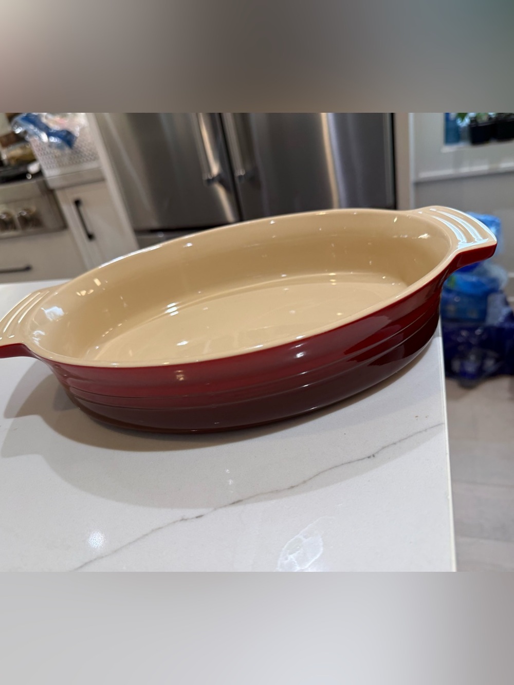 Le Creuset Red Oval Ceramic Baker with Cream Interior